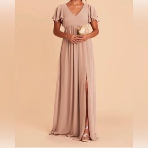 Birdy Grey Taupe Maxi Dress with Flutter Sleeves